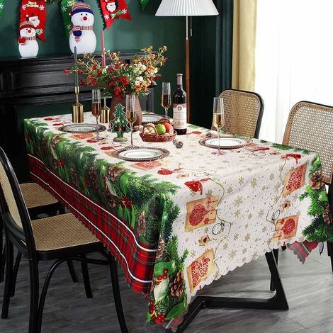 Nappe Décorations Fête Noël 180x150CM Polyester Couverture Rectangulaire Linge de Table à Manger Nappe Christmas Anniversaire Mariage Cuisine Pique-Nique,- Lefou (1/5)
