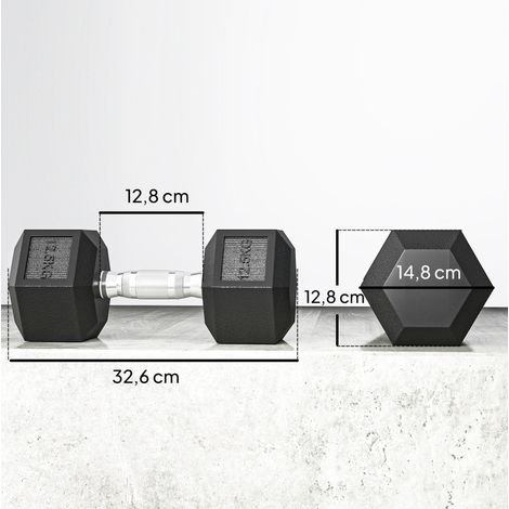 Manubri esagonali in ghisa, set da 2 x 12,5 kg, impugnatura zigrinata, neri DESVIAE (1/5)