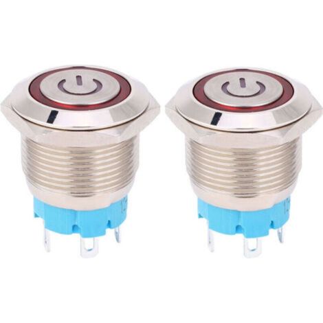 Interrupteur À Bouton-Poussoir - 12-24 V CC - IP65 - Acier Inoxydable - 4 Broches - Avec Témoin Lumineux Rouge - Lot De 2 (1/5)