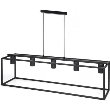 Suspension rectangulaire métal noir 5 points lumineux, douille E27, éclairage spacieux pour salle à manger (1/3)