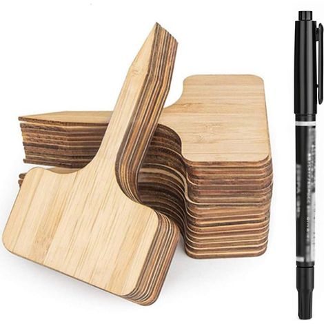 Lot de 41 Étiquettes pour Plantes en Bois avec 1 Marqueur, Pancarte Jardin Potager Résistante aux Intempéries, Etiquette Jardin pour Potager Interieur et Exterieur, Semis, 40 Étiquettes (1/5)