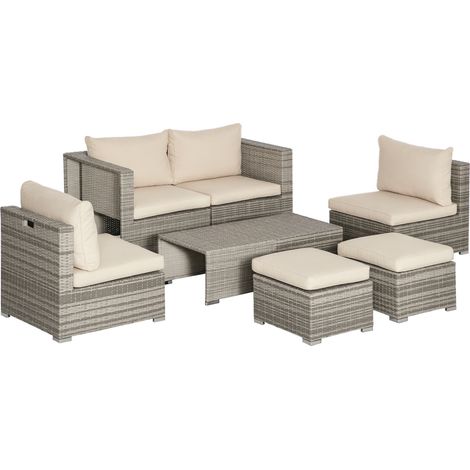 Salotto da Giardino in Rattan PE da 8 Pezzi con Poltrone, Tavolini e Sgabelli, Beige