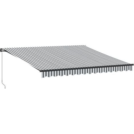 Store banne manuel rétractable, gris anthracite et blanc, 400 x 350 cm (1/5)