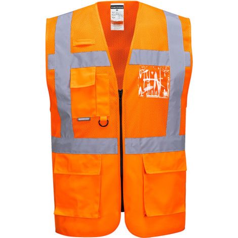 Chaleco de malla Executive Madrid naranja/ amarillo, bolsillos de parche, anilla D C496 L Naranja