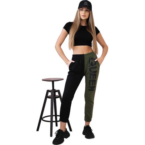 Pantalones deportivos de mujer con la inscripción queen khaki (1/4)