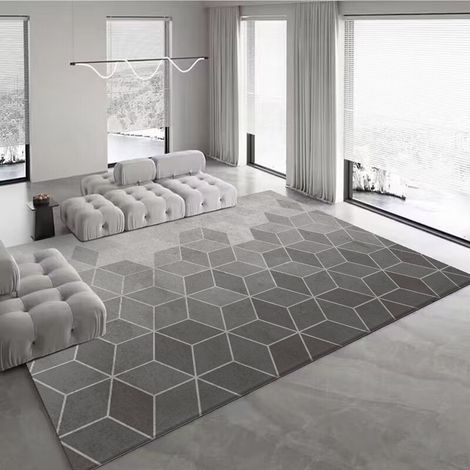 Tapis Salon Poils Ras 60x120cm Style Scandinave Motif Losanges Blanc Cassé Gris Anthracite Facile à Nettoyer (1/4)