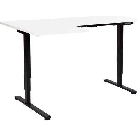 Bureau d'Angle à Gauche Réglable Electriquement Moderne en Forme de L 160 x 59 cm Plateau Blanc et Noir Destines