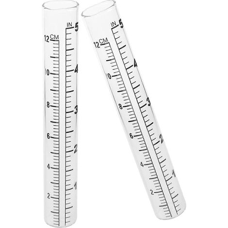 Lot de 2 tubes à essai en verre à fond plat de 12 cm pour pluviomètre, avec graduation. (1/4)