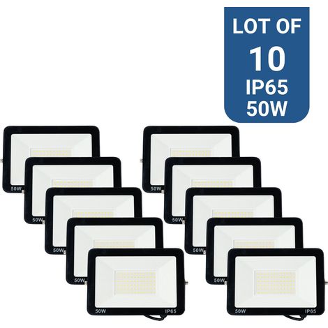 Pack de 10 projecteurs LED extérieur 50W - 95lm/W - IP65 - Blanc Neutre