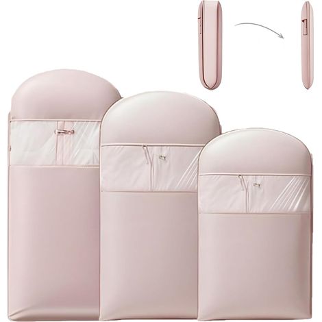 Juego de 3 bolsas para trajes con cremallera, ahorradoras de espacio, fundas antipolvo para chaquetas de plumas, 90 cm, rosa, 3 tamaños (1/5)
