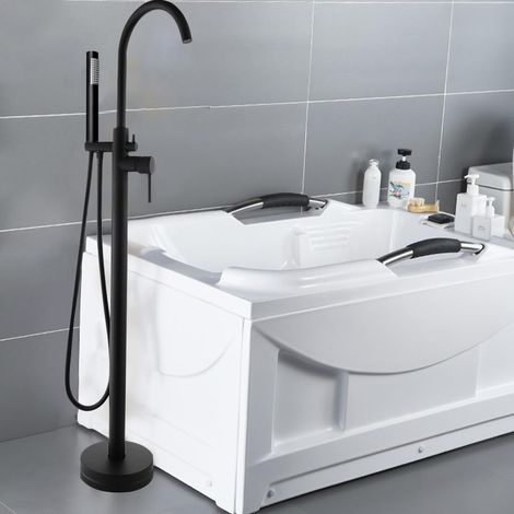 Robinet de baignoire autonome - Douchette à main - Robinetterie de baignoire - Robinet sur pied avec kit - Pour baignoire de salle de bain - Robinet de salle de bain contemporain - Douche au sol (1/5)