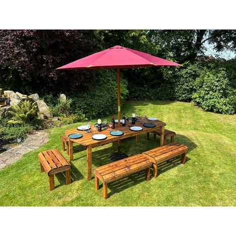 Charles Taylor Knights Wooden 10 Seat Rectangular Dining Table Bench Set Burgundy