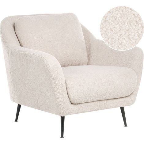 Poltrona in bouclè in ferro Gambe nere con braccioli Beige Eiby