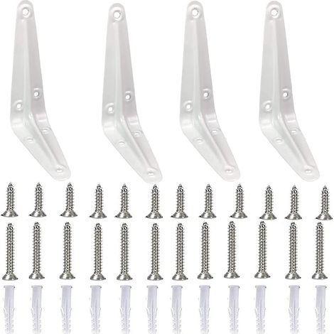 soportes de estante de pared de metal, estables y resistentes, con 24 tornillos, para dormitorio, sala de estar, cocina y oficina (blanco) (1/5)