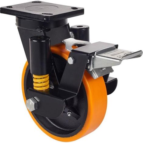 rueda giratora placa fr.10hlsefn150-hub suspension hierro-poliur.naranj.bolas (1/2)