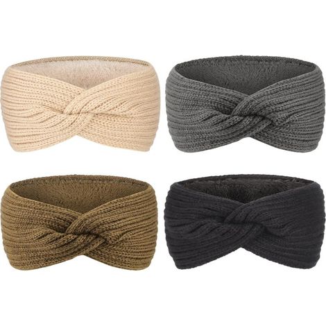 Lot de 4 bandeaux de sport tricotés - N° 1 Beige + N° 4 Gris clair + N° 6 Noir + N° 10 Kaki