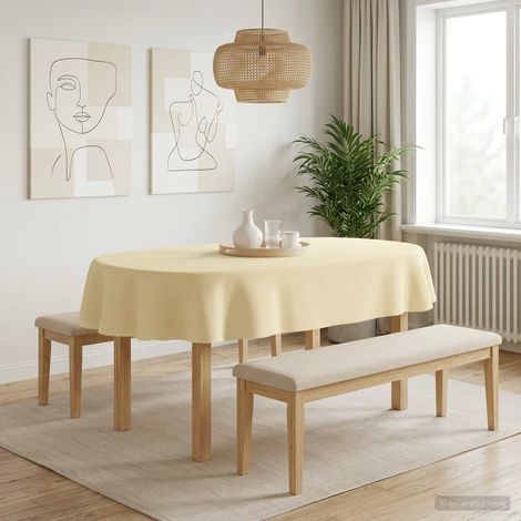 vidaXL Tissu de Table ovale Crème blanc 160 x 220 cm Polyester (1/5)