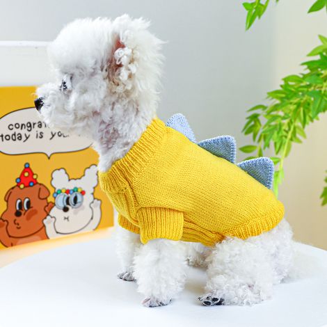 1 pull pour chien, en maille torsadée, polyester, jaune, taille S/M/L/XL, vêtement d'hiver pour chiots et petits chiens (1/5)