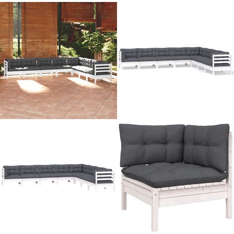 8-tlg. Garten-Lounge-Set mit Kissen Weiß Kiefer Massivholz - Garten Lounge Set - Esszimmergarnitur - Outdoor Möbel - Gartenmöbel - Rattan Gartenmöbel - Home & Living (1/5)