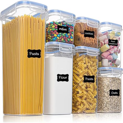 Juego de recipientes de almacenamiento, contenedores a granel para cereales y recipientes herméticos, recipientes de plástico con tapa sellada, juego de 7 piezas (1/5)