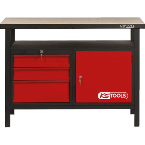 KS Tools Werkbank mit 3 Schubladen und 1 Tür, H840xB1200xT600 mm (1/5)