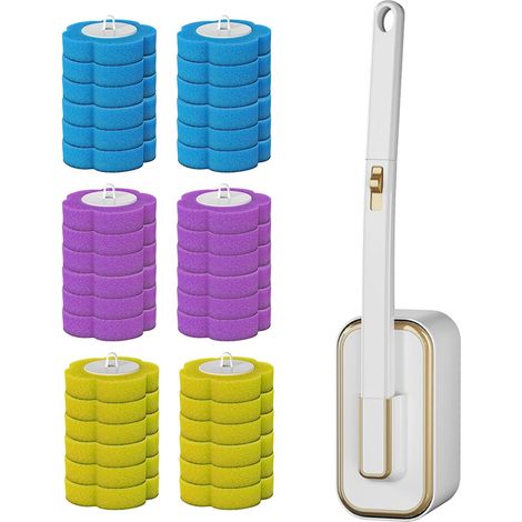 Brosse De Toilette Jetable, Système De Nettoyage des Toilettes avec 36 Têtes De Rechange pour Baguette De Toilette, Brosse De Toilette Murale Améliorée avec Détergent (3 Parfums) (A) (1/5)
