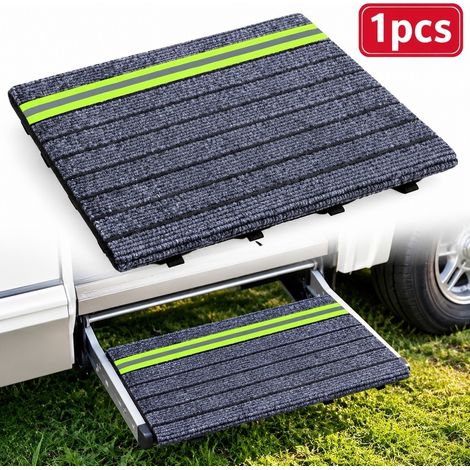 1 Pièce, Couleur Grise, Tapis pour Marches de Camping-Car avec Bande Réfléchissante, Pliable, 45.7 x 45.7 cm, pour Voyage et Camping, Chaussures, Extérieur (1/5)