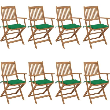 Lot de 8 Chaises de jardin pliables - Chaises d'extérieur pour terrasse/jardin avec coussins Bois d'acacia BV879107 - BonneVie (1/5)