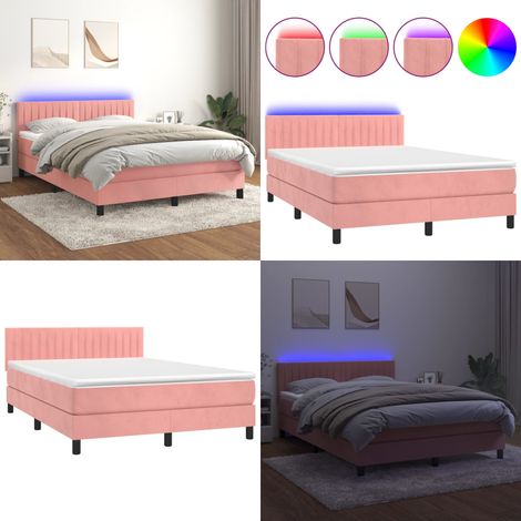 Sommier à lattes de lit avec matelas et LED Rose 140x190 cm - Lit Plateforme - Lit Capitonné - Lit Design - Lit Double - Sommier Tapissier - Home & Living (1/5)