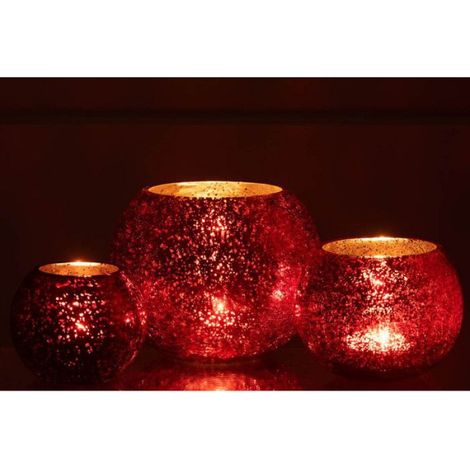 Photophore Boule en Verre "Nacré" 20cm Rouge (1/5)