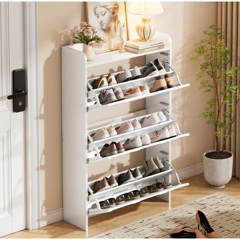 Meuble à chaussures 70 x 25 x 120 cm en MDF blanc, 6 compartiments cachés pour entrée - CHICFURN (1/5)