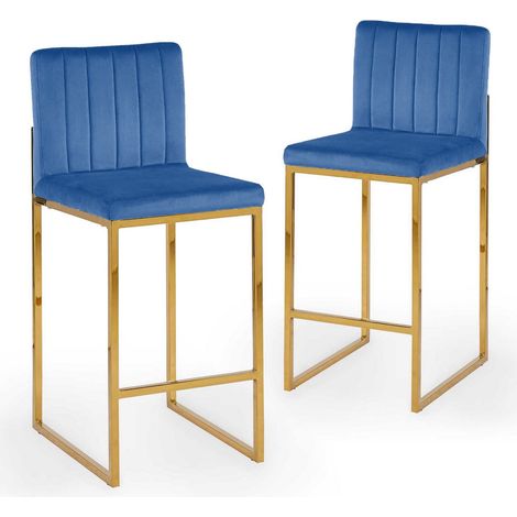 Lot de 2 tabourets de bar design en velours bleu FRIDA (1/5)
