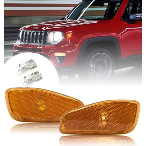 Lot de 2 clignotants latéraux ambrés avec ampoule halogène pour 2015-2022 J eep Renegade Canbus sans erreur (1/5)