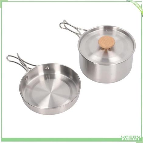 Batterie de cuisine de camping - FAFEICY - Kit 3 pcs - Acier inoxydable 304 - Poignée pliante - 1,4 L (1/5)