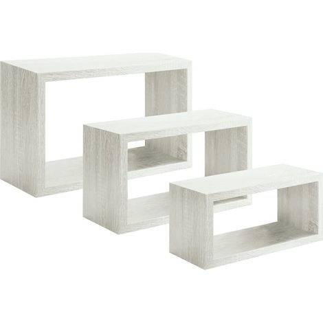 Conjunto de 3 estantes de pared, librería flotante, estantería de pared, roble blanqueado, 45x27 p15,5 cm, 40x22 p15,5 cm y 35x17 p15,5 cm (1/4)