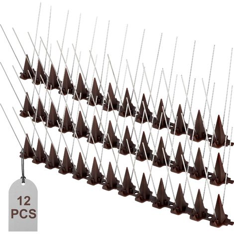 Répulsif anti-pigeons en acier inoxydable 3,9 m - Pics anti-pigeons - Pour balcon, gouttière, rebord de fenêtre, chat, moineaux - Marron (1/5)