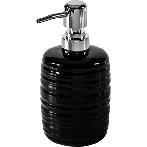 Dispensador de jabón redondo de 410 ml con decoración de rayas y bomba para jabón de manos en el baño y lavavajillas líquido en la c，410 ml，negro (1/4)