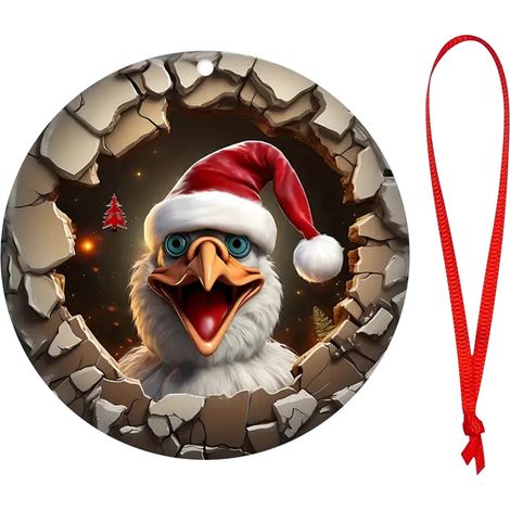 Ornement De Noël - Animal En Bois Avec Chapeau De Père Noël - Décoration Arbre De Noël Fête Maison - 1 Pièce (1/5)