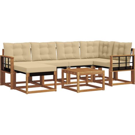 Outdoor Sofa Set with Cushion 7 pcs Natural and Beige vidaXL