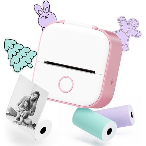 Longziming - Mini imprimante d'étiquettes rose – Imprimante d'autocollants portable et compacte pour les études, les notes, les photos et les projets créatifs (1/5)