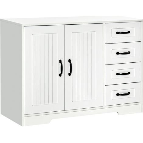 Buffet de Rangement Blanc Meuble de Cuisine et Salon avec 4 Tiroirs et Placard Étagère Réglable 105x40x76 cm (1/5)