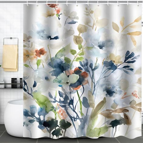 Cortina de ducha con estampado floral en acuarela, cortina de ducha para baño (1/5)