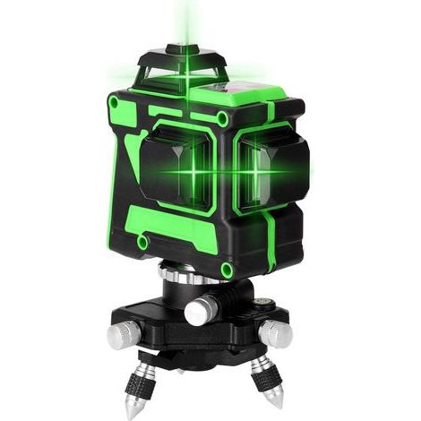 Niveau láser 3D vert d'extérieur, nivel de construcción polivalente 12 líneas, nivelador a 3 grados, 2 pilas, autonivelante, soporte pivotante, con trépied (1/5)
