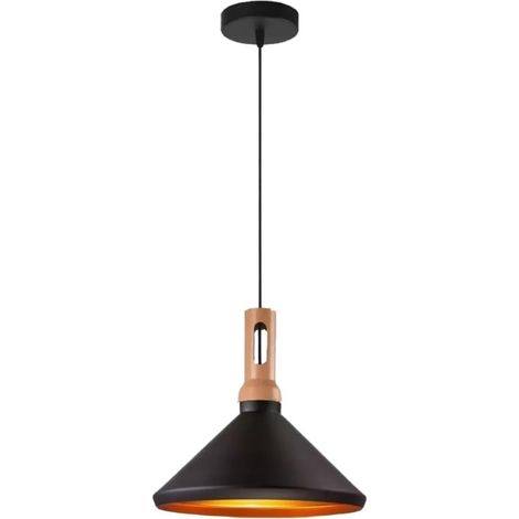 Lampadario a sospensione nero e oro in metallo con attacco E27, diametro 35 cm, altezza totale 130 cm, stile moderno, IP20