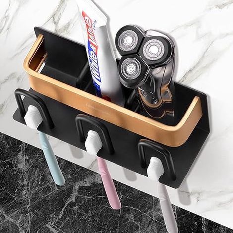 Porta spazzolini - Porta spazzolini da parete - Porta spazzolini per il bagno - Da appendere - Porta spazzolini elettrici - Mensola - Porta spazzolini - Supporto - Alluminio spaziale - 207,57,7 cm - O (1/4)
