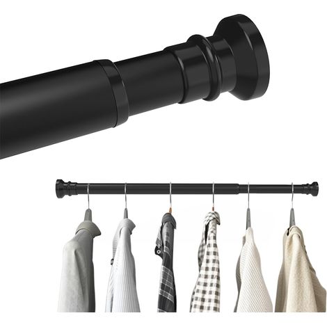 Tringle à rideau de douche réglable en acier au carbone – Pinces sans perçage, porte-vêtements, forte capacité de charge pour tringles à rideaux et séchoirs à linge, noir, (25φ) 64-110 cm (1/5)
