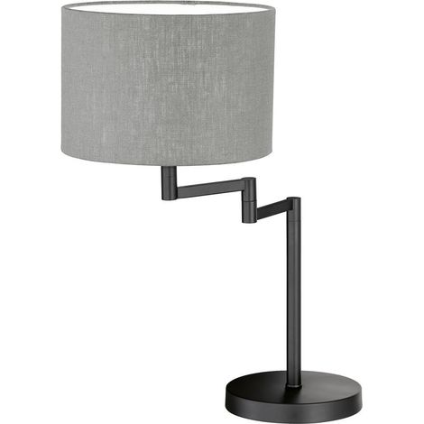 Fischer & Honsel Lampada da tavolo Rota, lampada da scrivania con paralume regolabile in lino, 1 portalampada E27, colore nero sabbia, grigio e bianco, altezza: 55,5 cm, diametro 30 cm (1/4)
