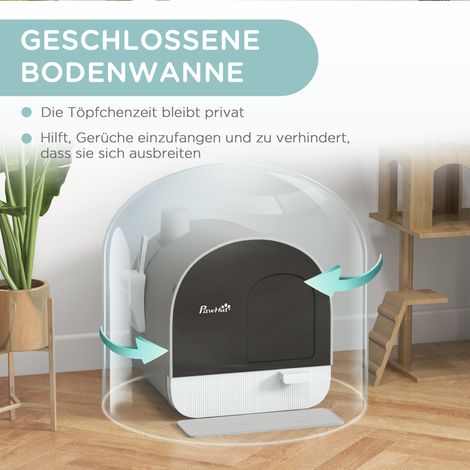 Litière pour chat avec couvercle, pelle, tapis anti-saletés, plastique, gris/noir (1/5)