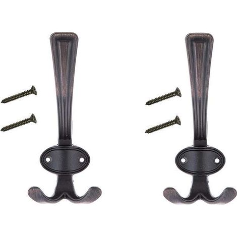 2x crochet double 160mm métal vintage vieux bronze cuivre avec vis antique rustique mural cuisine salle de bain porte manteau serviette sac couvert vetement dressing meuble placard (1/4)