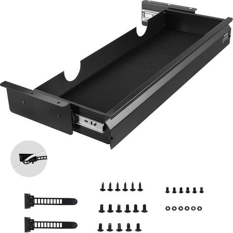 Tiroir Coulissant Sous Bureau Organisateur de Rangement 740x235x107 mm Acier Q235 et MDF Charge 5 kg Noir pour Table (1/5)
